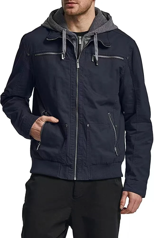 Men&prime; S Cotton Lightweight Jacket Outdoor Jacket Casual Windbreaker with Removable Hood