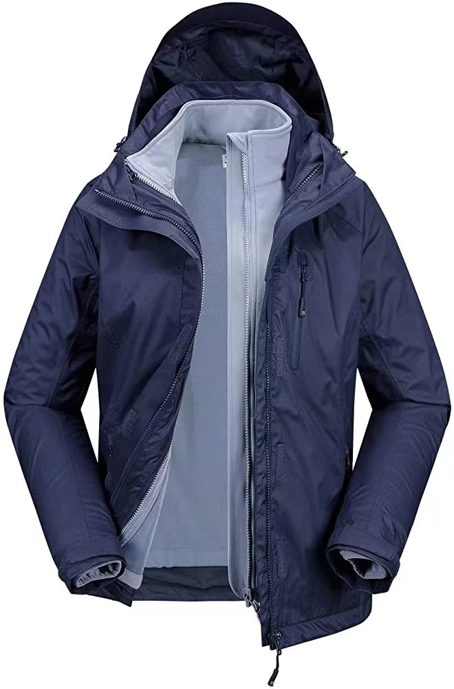 Women&prime; S 3 in 1 Hooded Waterproof Coat Winter Ski Hiking Rain Jacket Softshell Fleece Lined Raincoat Windbreaker