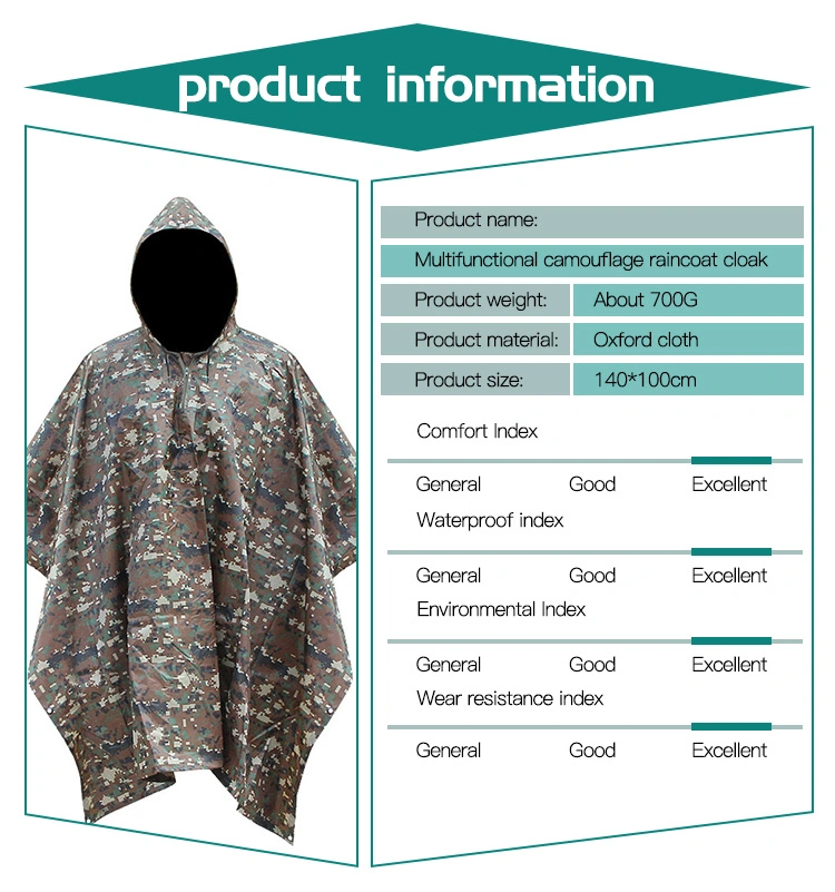 Tactical Wholesale Multi-Purpose Light Weight Multicam Polyester Military Raincoat Waterproof Poncho Camouflage Army Rainwear