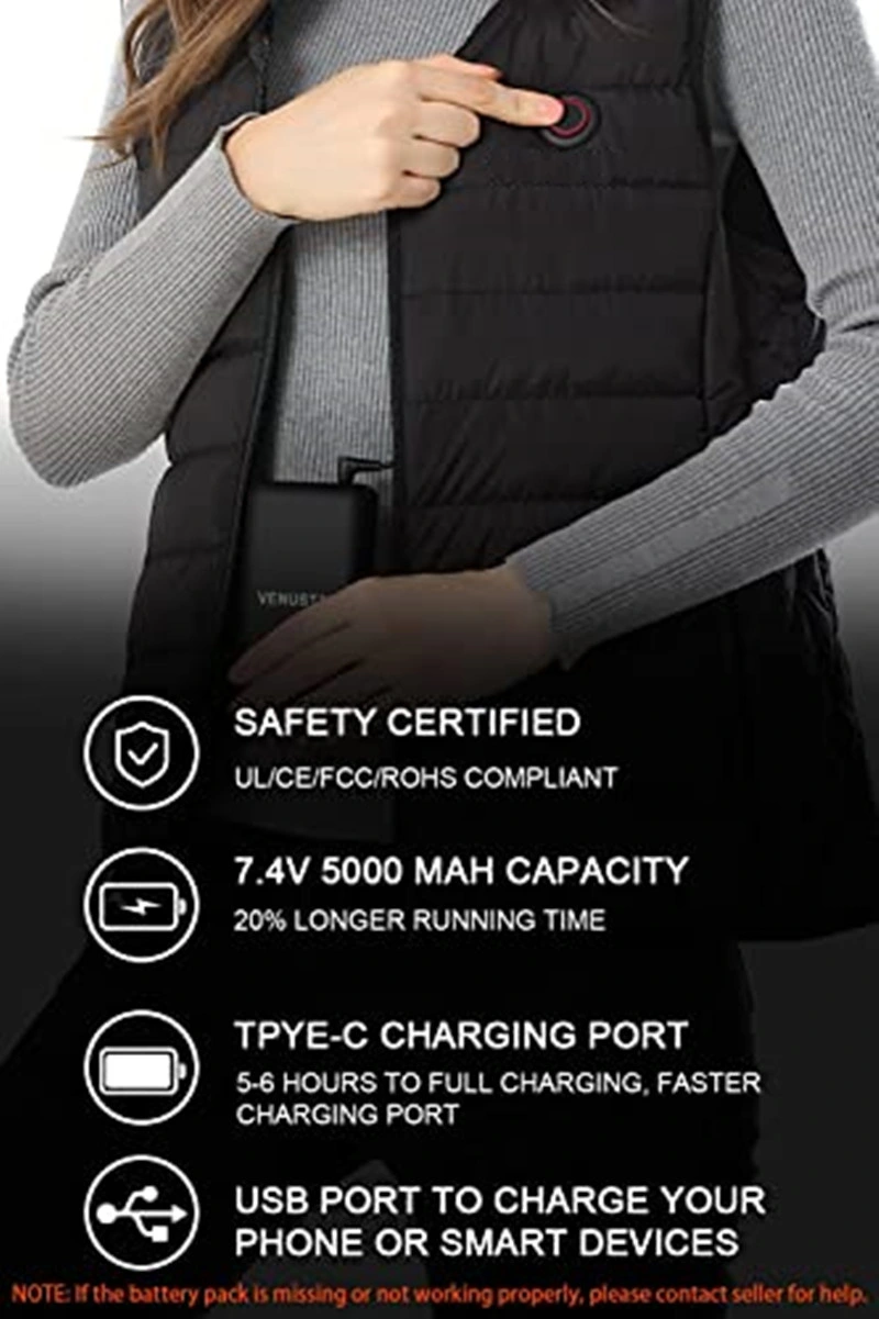 Womens Padded Sleeveless Adjustable Temperature Heated Vest Lightweight Insulated Electric Vest