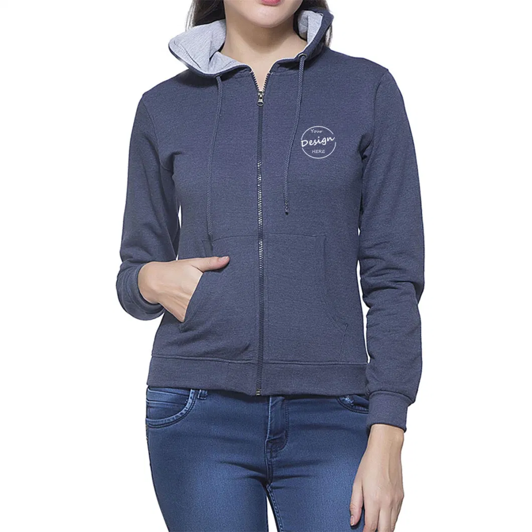 OEM High Quality 100 Cotton French Terry Jacket Custom Logo Screen Print Zip up Hoodie Women Slim Fit Jacket