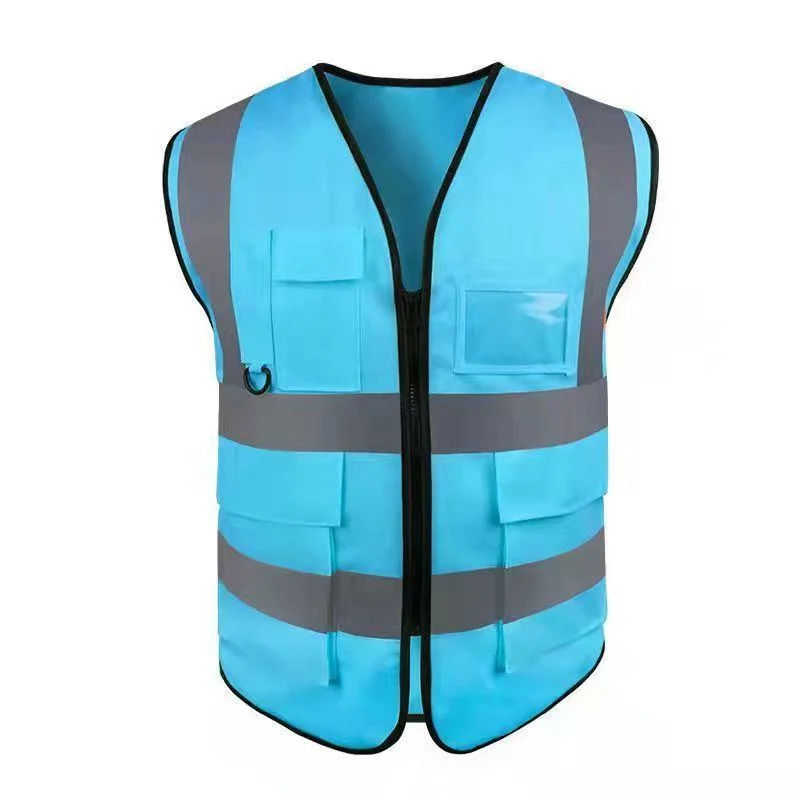 Blue Color Reflective Safety Vest for Women Men High Visibility Security with Pockets Zipper Front Meets ANSI/Isea Standards