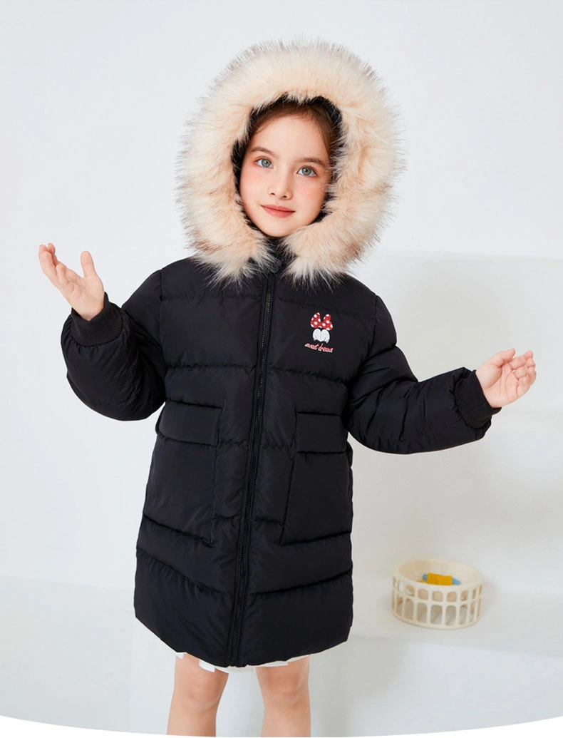 Children Faux Fur Collar Down Winter Long Casacas Jacket Kids Parka