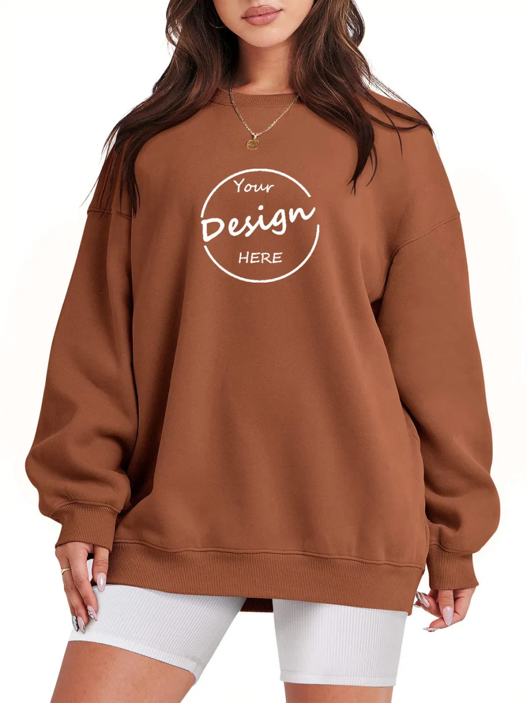 Custom Wholesale Emboss Print High Quality Soft Cotton Heavy Weight 460GSM Fleece Crewneck Sweatshirt Oversized Streetwear