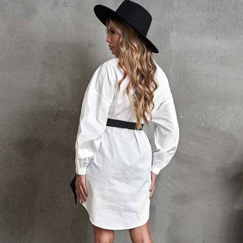 Dear-Lover Wholesale White Boyfriend Oversize Long Sleeve Shirt Dress with Belt