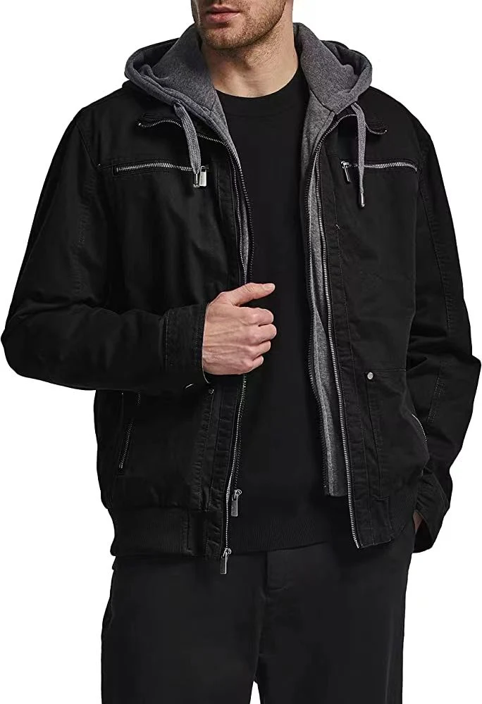 Men&prime; S Cotton Lightweight Jacket Outdoor Jacket Casual Windbreaker with Removable Hood