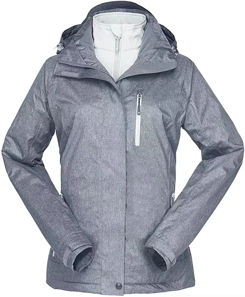 Women&prime; S 3 in 1 Hooded Waterproof Coat Winter Ski Hiking Rain Jacket Softshell Fleece Lined Raincoat Windbreaker