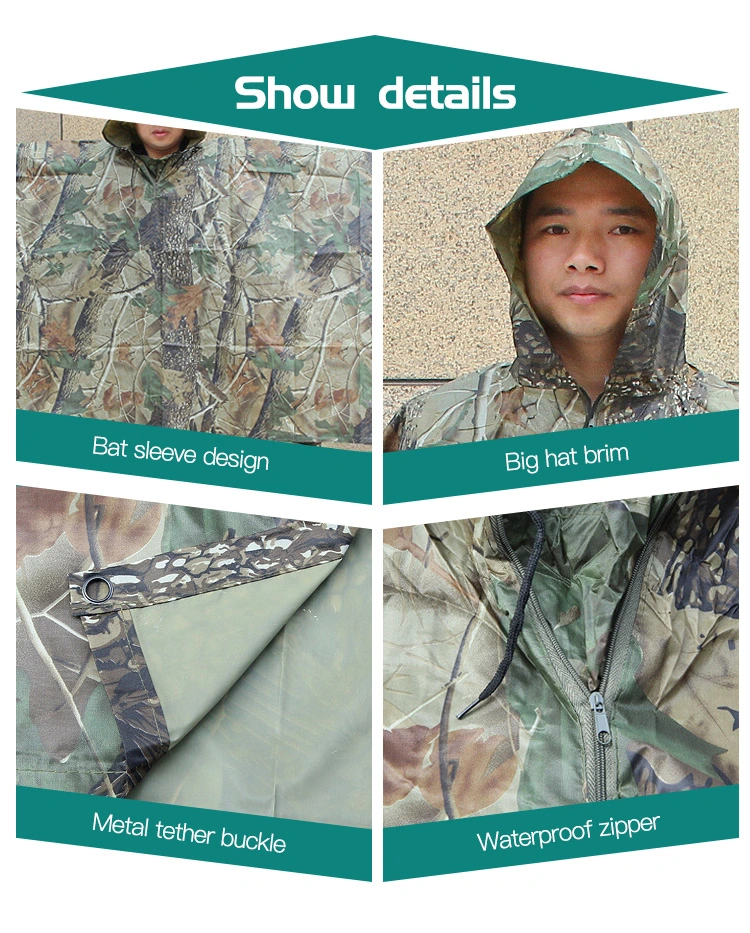 Tactical Wholesale Multi-Purpose Light Weight Multicam Polyester Military Raincoat Waterproof Poncho Camouflage Army Rainwear