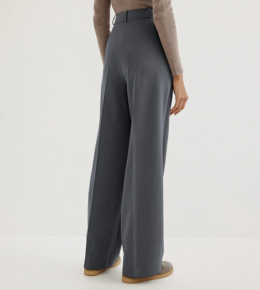 High Waisted Wide Straight Leg Casual Commuter Suit Pants for Women