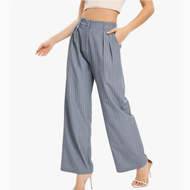 Women&prime;s Casual Vertical Striped High Waisted Wide Leg Pants