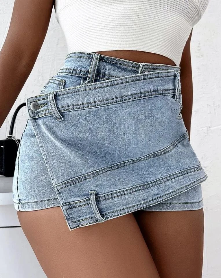 Large Size Women&prime;s A-Line High Waist Irregular Wide Leg Pants Women&prime;s Summer Slimming Denim Skirt Pants Shorts