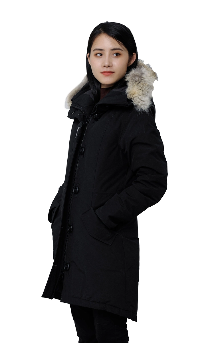 Black Women Down Jacket for Cold Winter Hooded with Fur