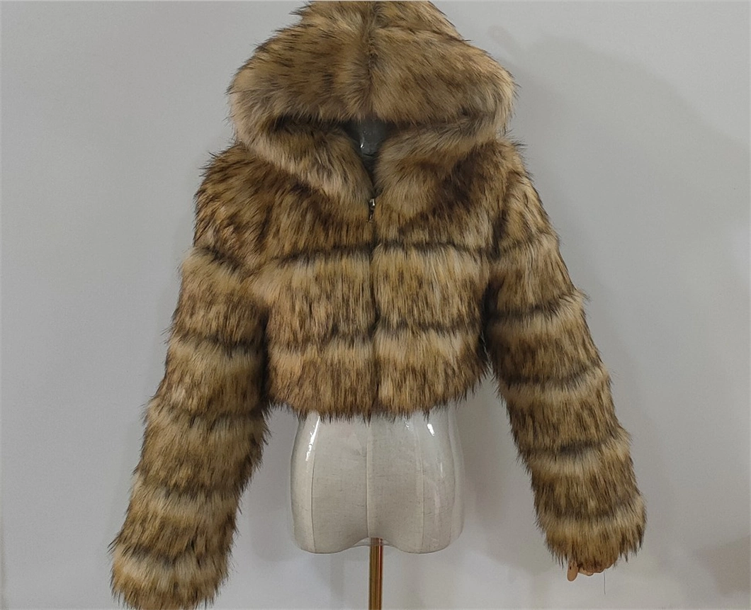 Hot Sells Winter 2022 Women Fashion Fleece Thick Multicolor Faux Fur Coat Jacket Warm Hooded Solid Green Color Plus Size Overcoat Fur Jacket