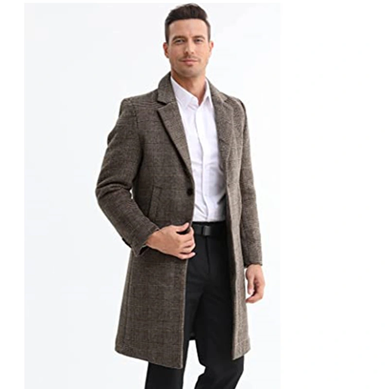 Mens Overcoat Winter Singl-Breasted Windbreaker Woolen Slim Long Trench Coats for Men