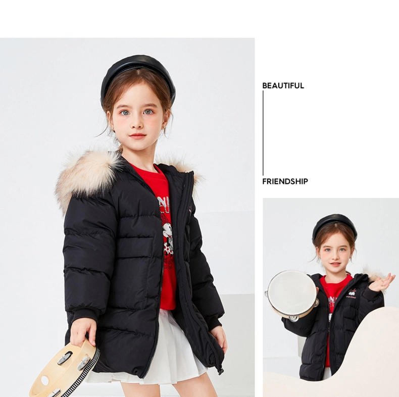 Children Faux Fur Collar Down Winter Long Casacas Jacket Kids Parka