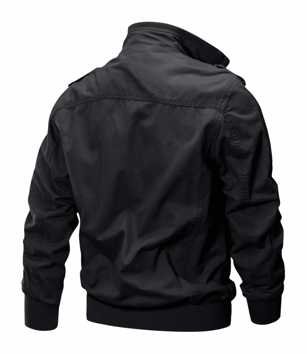 Custom Men&prime;s Cotton Lightweight Pockets Zip Front Stand Collar Jackets Windbreaker for Men