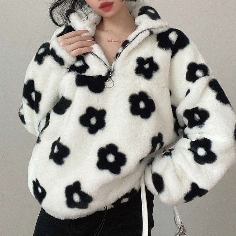 Hot Selling Winter Women Comfortable Fuzzy Fleece Open Front Hooded Outwear Long Sleeve Cardigans Jacket Coats with Pocket