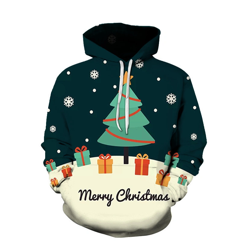 3D Print Santa Christmas Fleece Hoodie High Quality Cotton Pullover Sweatshirt Pullover