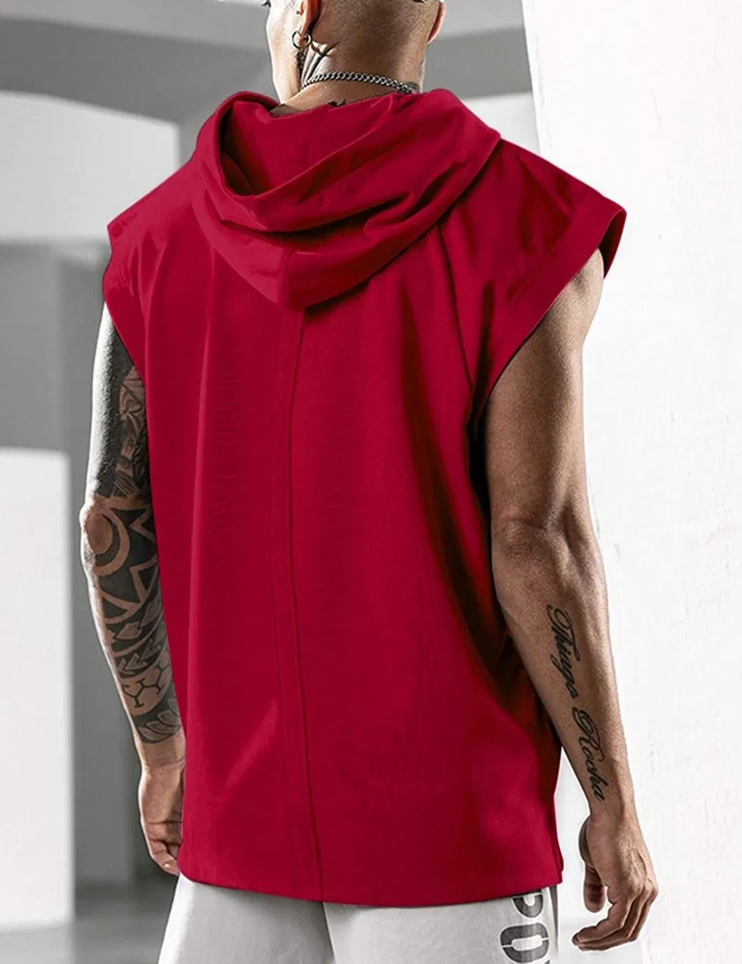 Low MOQ Custom Polyester Fitness Bodybuilding Sports Gym Oversized Men Streetwear Sleeveless Workout Hoodie Pullover Sweatshirt