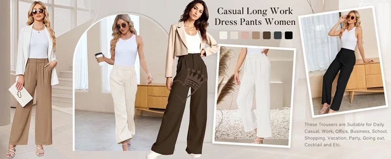 Women&prime;s Casual Vertical Striped High Waisted Wide Leg Pants