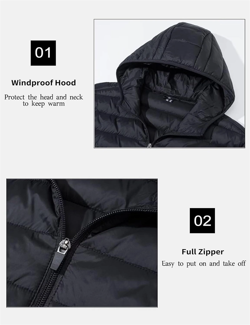 OEM Logo Hot Sell Padded Thick Goose Warm Breathable Waterproof Packable Polyester Filled Coats Outdoor Casual Duck Down Jacket