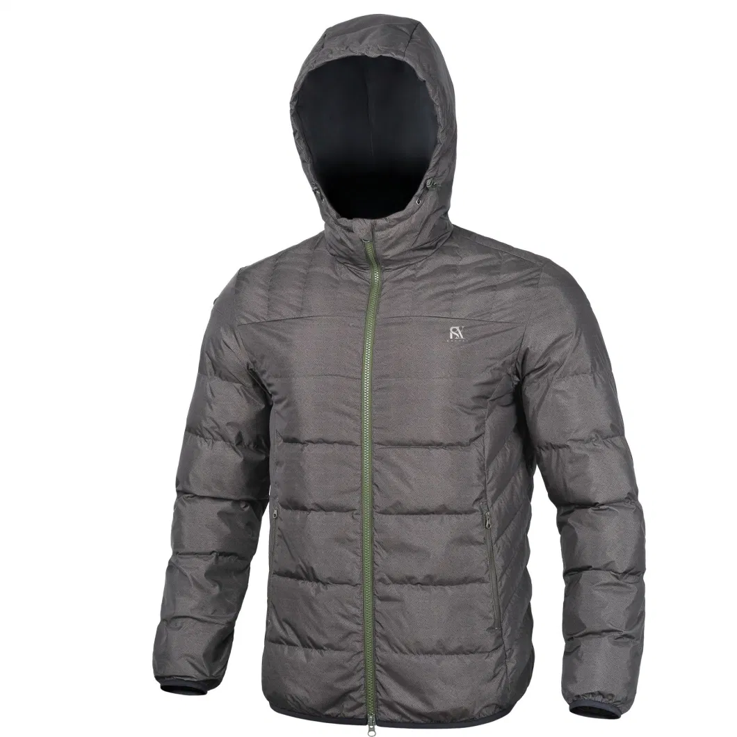 Outdoor Wear Full Down Black Men&prime;s Waterproof Feather Jacket with Hood