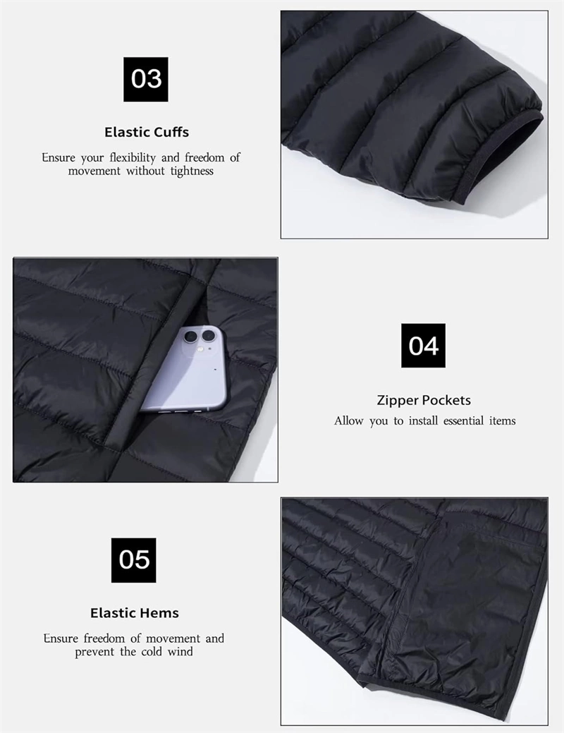 OEM Logo Hot Sell Padded Thick Goose Warm Breathable Waterproof Packable Polyester Filled Coats Outdoor Casual Duck Down Jacket