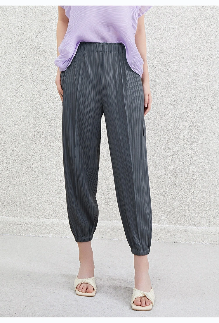 Straight Pleated Wide-Leg Pants for Women Spring and Summer Thin High-Waisted Nine-Point Casual Pants