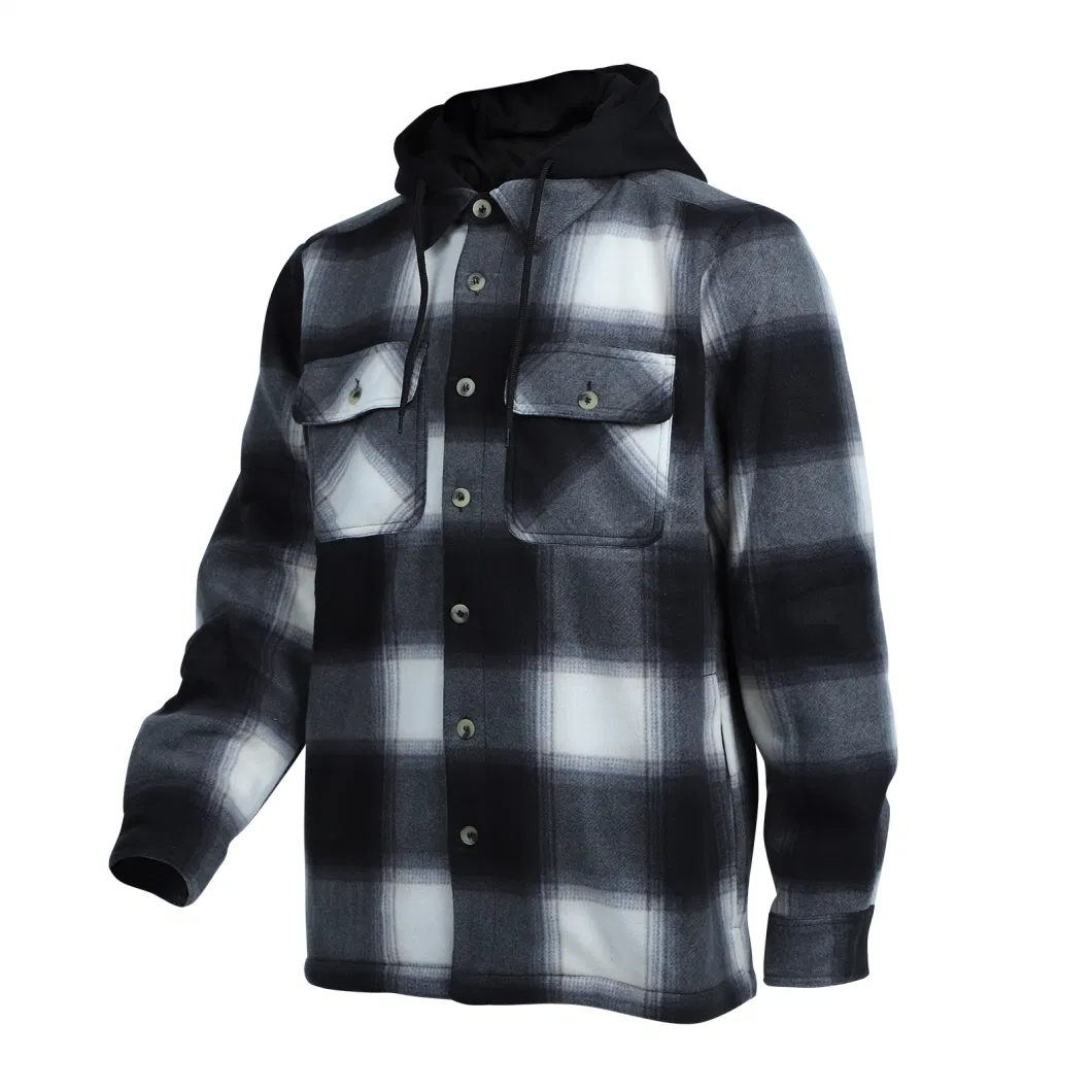 Men Long Sleeve Plaid Coat Button Down Thick Hoodie Outwear Winter Jacket