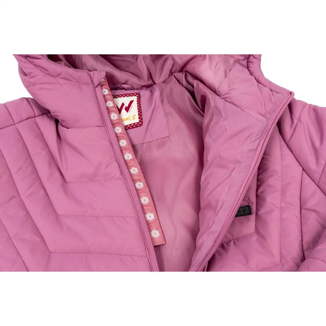 Asiapo China Factory Women&prime;s Hot Selling Pink Hooded Zippered Parkas Casual Travel Outdoor Fashion Puffer Jackets