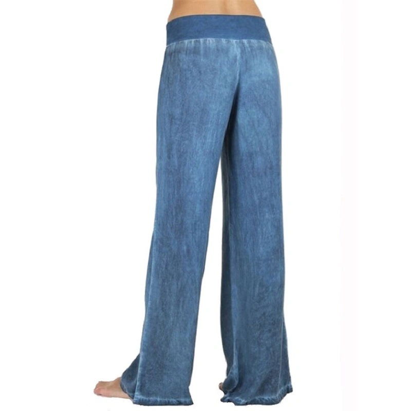 Plus Size Womens Jeans Soft Denim Pants Ladies Low Waist Garterized Trousers Wide Leg Pants Esg13518