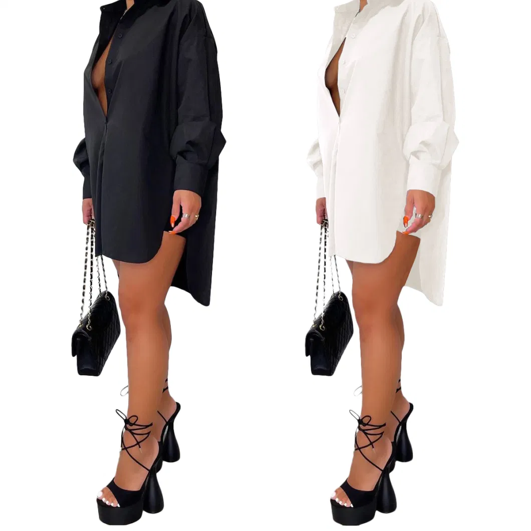 L287388 Casual Loose Shirt Dress Long Sleeve Fall Clothing for Women Birthday Outfits Button