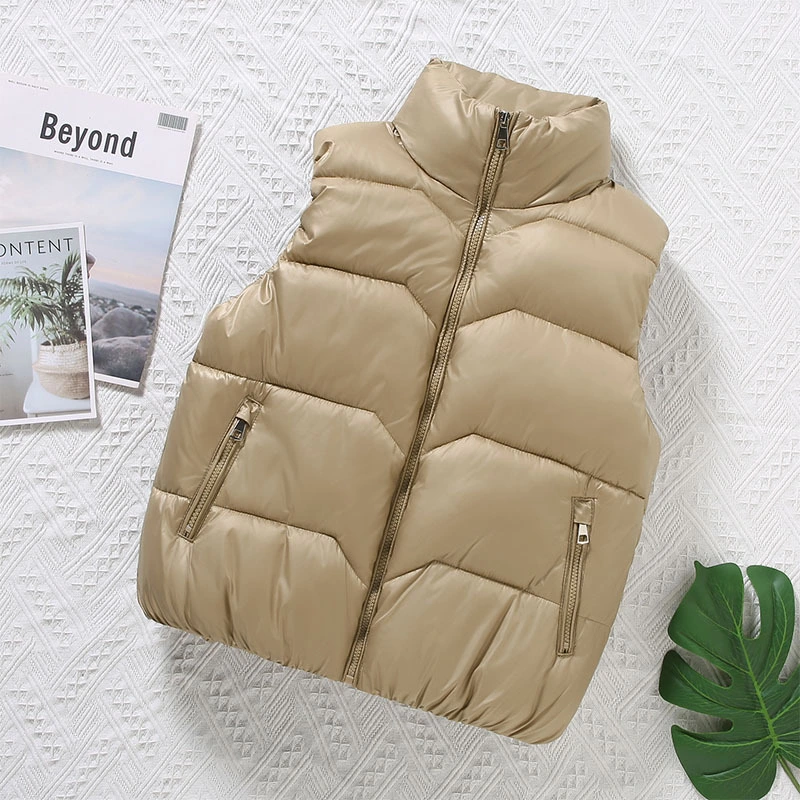 Wholesale Ladies Puffer Vest Full Zip Down Puffer Coat Stand Collar Jacket