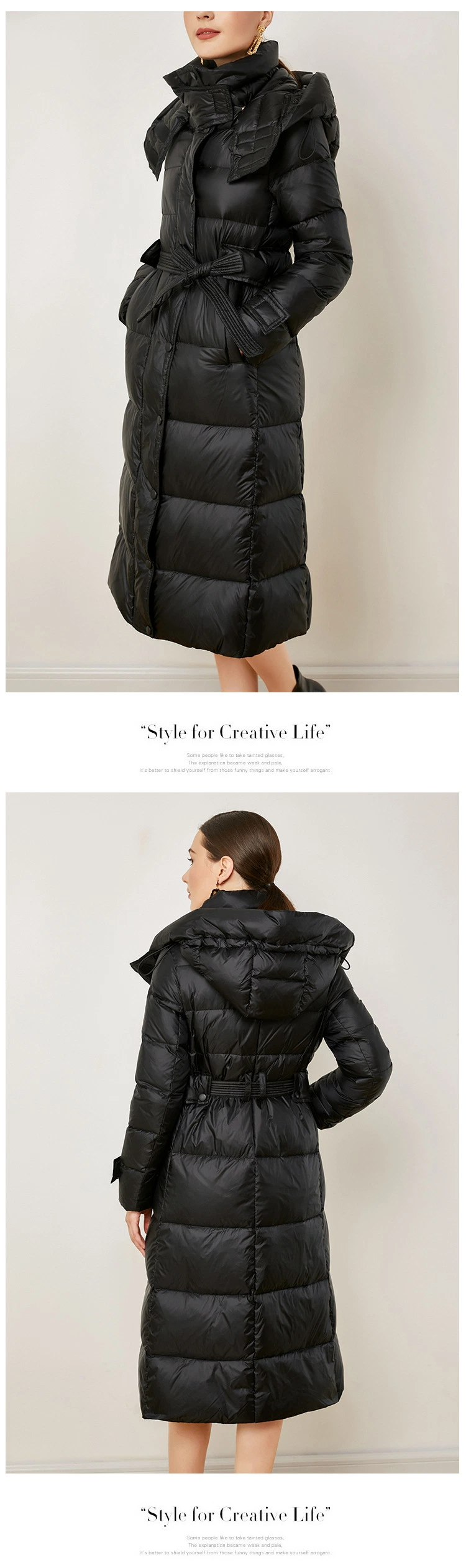 Down Jacket Women&prime;s Long New Winter White Duck Down Coat Slim Fit and Elongated Warm Down Jacket