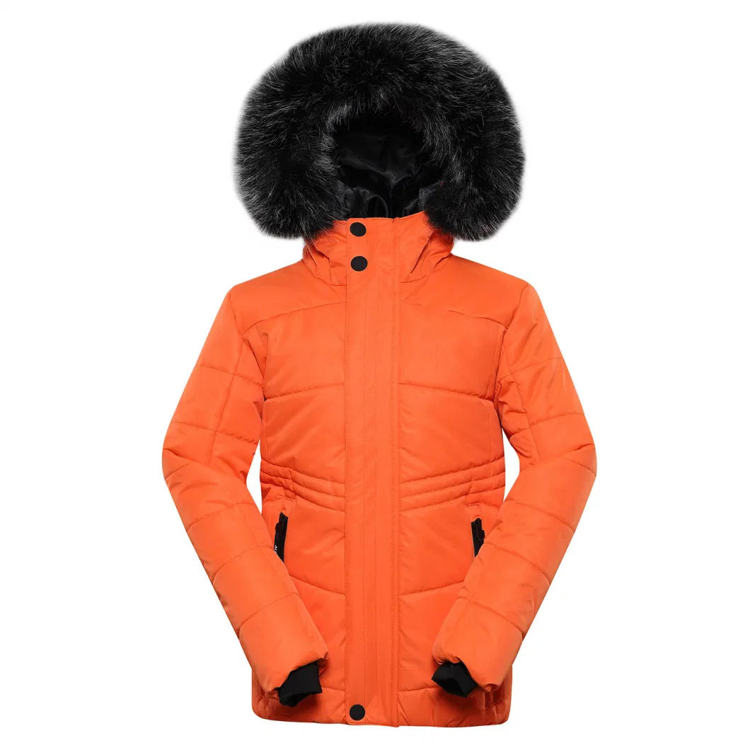 Outdoor Ski Jacket for Children with Oversized Hood and Faux Fur