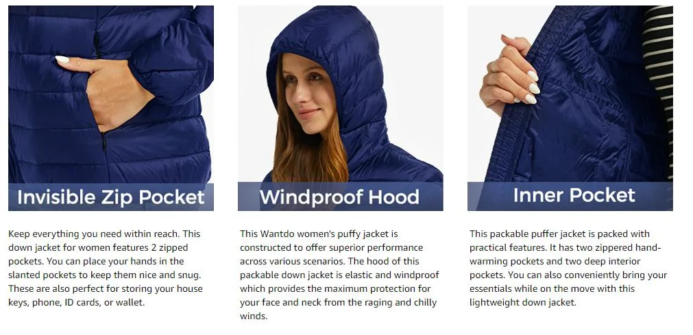 Women&prime;s Hooded Packable Ultra Light Weight Short Down Jacket