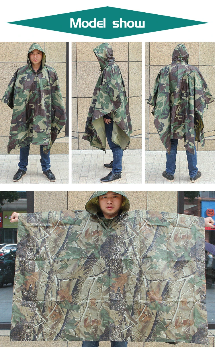 Tactical Wholesale Multi-Purpose Light Weight Multicam Polyester Military Raincoat Waterproof Poncho Camouflage Army Rainwear