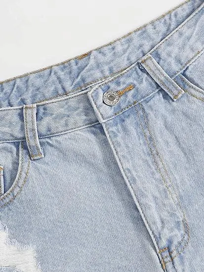 Women&prime;s Summer Jean Shorts Ripped Button Front Wide Leg Denim Jeans Casual Solid Shorts