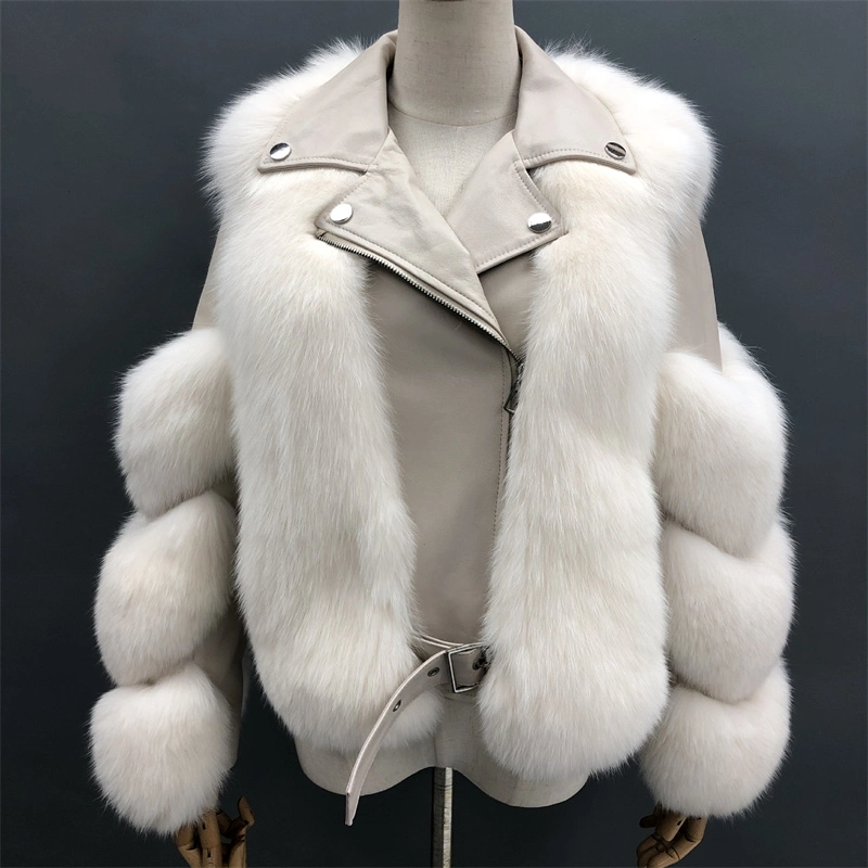 Hot Sales Long Sleeves Plus Size Leather &amp; Fur Coat