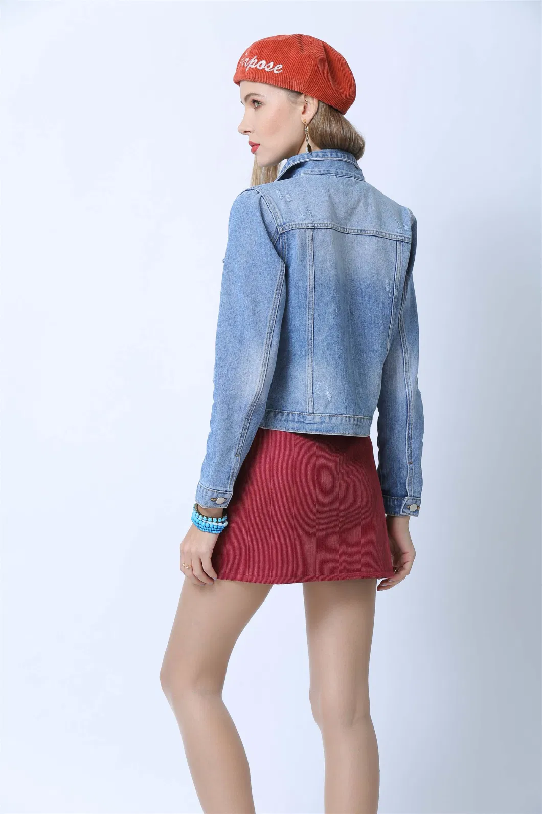 Ladies Classsic Bleached Wash Light Color Outdoor Casual Short Denim Jackets