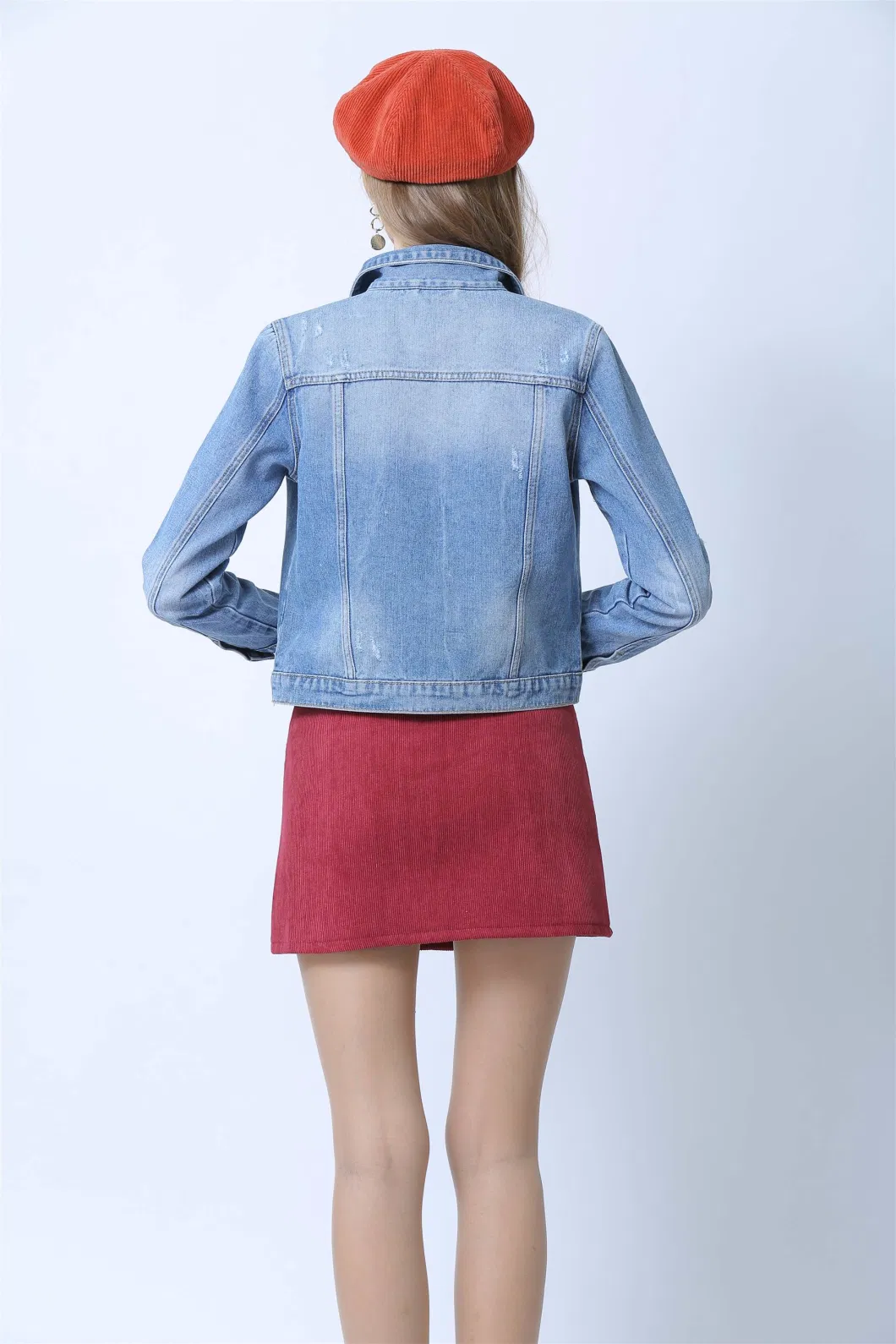 Ladies Classsic Bleached Wash Light Color Outdoor Casual Short Denim Jackets