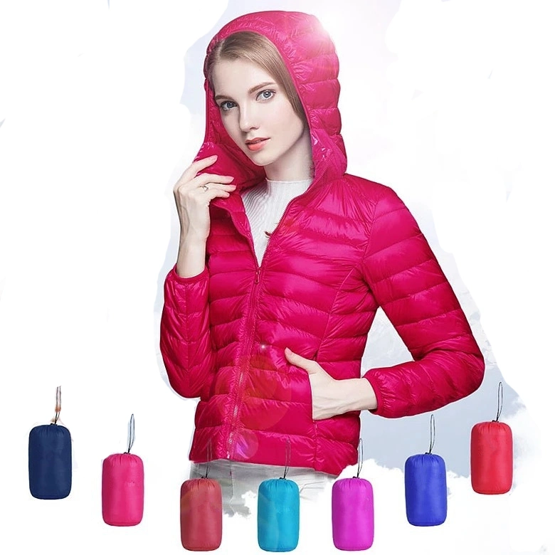 Women Long Sleeve Puffer Jacket Hooded Packable Lightweight Short Down Jacket