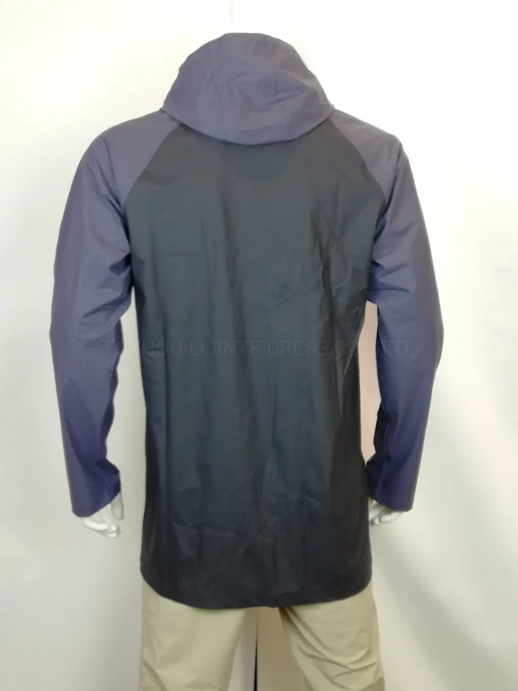 Men Fashion PU Materials Waterproof MID-Length Rain Jacket Rainwear