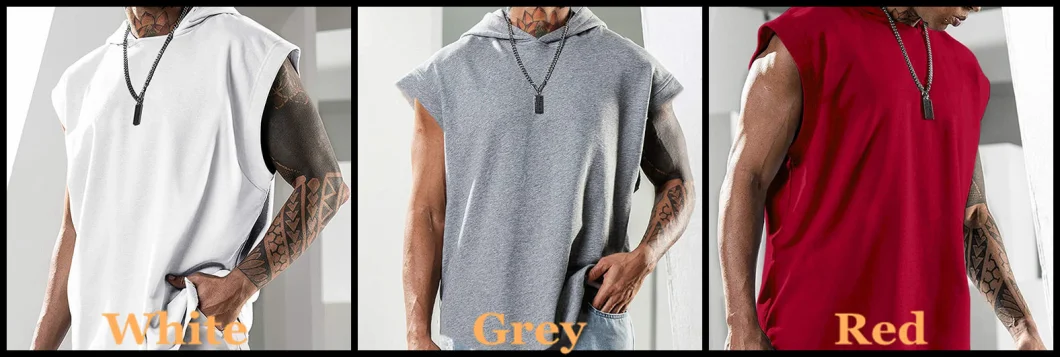 Low MOQ Custom Polyester Fitness Bodybuilding Sports Gym Oversized Men Streetwear Sleeveless Workout Hoodie Pullover Sweatshirt