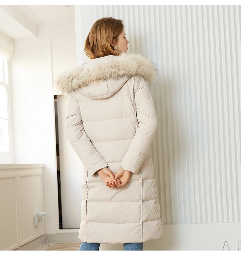 New Women&prime;s Thickened Long Winter Down Parka Coat, Raccoon Fur Coat