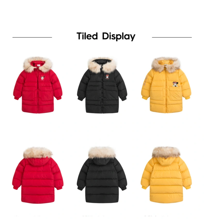 Children Faux Fur Collar Down Winter Long Casacas Jacket Kids Parka