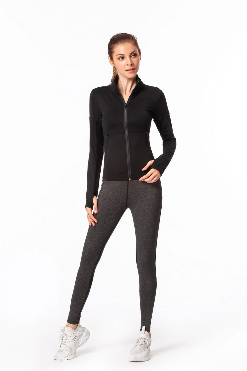 Women Athletic Slim Fit Yoga Jackets High Stretchy Full Zipper Skin Tight Gym Fitness Clothing