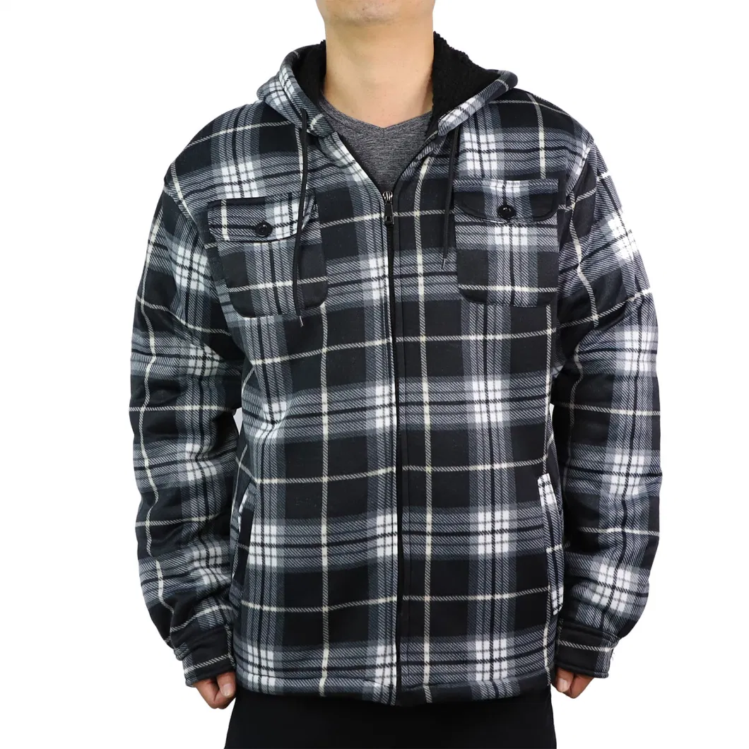 Wholesale Plain Man Blanket Cotton Zipper and Sweat Jacket Windproof Fashion Plaid 100% Organic Cotton Fleece Men Leisure Clothing Sustainable Hoodie