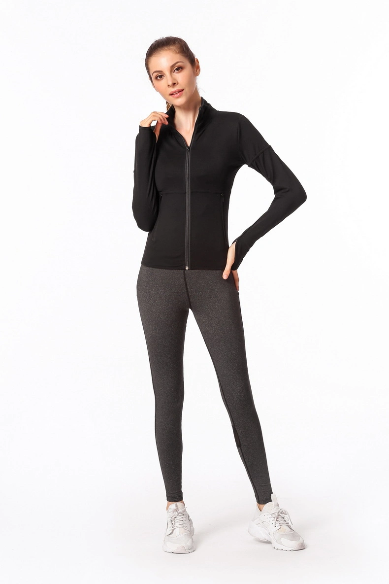 Women Athletic Slim Fit Yoga Jackets High Stretchy Full Zipper Skin Tight Gym Fitness Clothing