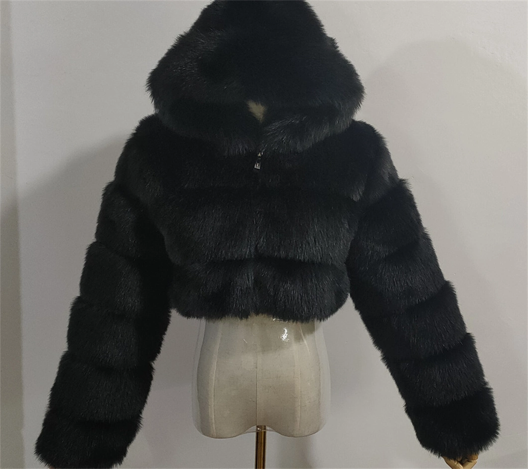 Hot Sells Winter 2022 Women Fashion Fleece Thick Multicolor Faux Fur Coat Jacket Warm Hooded Solid Green Color Plus Size Overcoat Fur Jacket